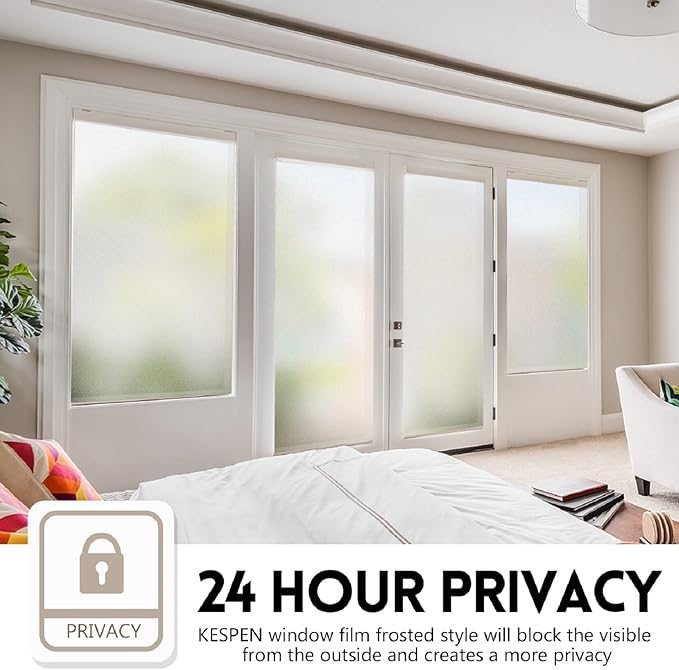 KESPEN Window Privacy Film Frosted Glass Heat Control UV Blocking Privacy Window Film for Glass Windows Static Cling Non-Adhesive Door Coverings Decals for Bathroom Home Office, 41.3 Inch X 19.7 Feet