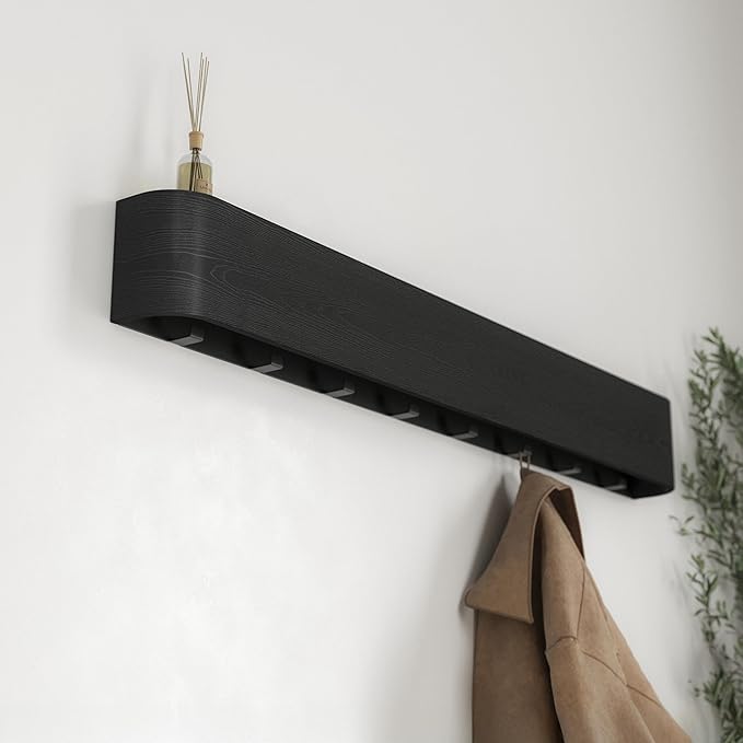 Kazai. Wall-Mounted Coat Rack 'Toke' - Modern Design Coat Rack with Hidden Wall Hooks - Solid Wood Veneer Panel Coat Hanger -