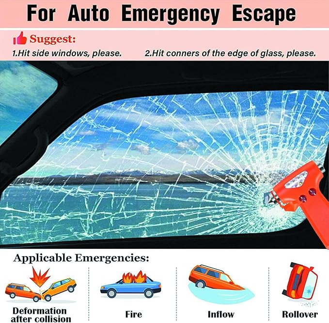 ACEBON 2-Pack Car Safety Hammer Seatbelt Cutter, Auto Emergency Escape Hammer with Window Glass Breaker and Seat Belt Cutter,