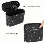 Accmor 2 Pack Bling Car Trash Can with Lid, Small Garbage Can, Auto Garbage Storage Bin with 90pcs Garbage Bags, Sparkling Crystal Trash Bags Holder for Car, Home, Office Storage (Black Rhinestone)