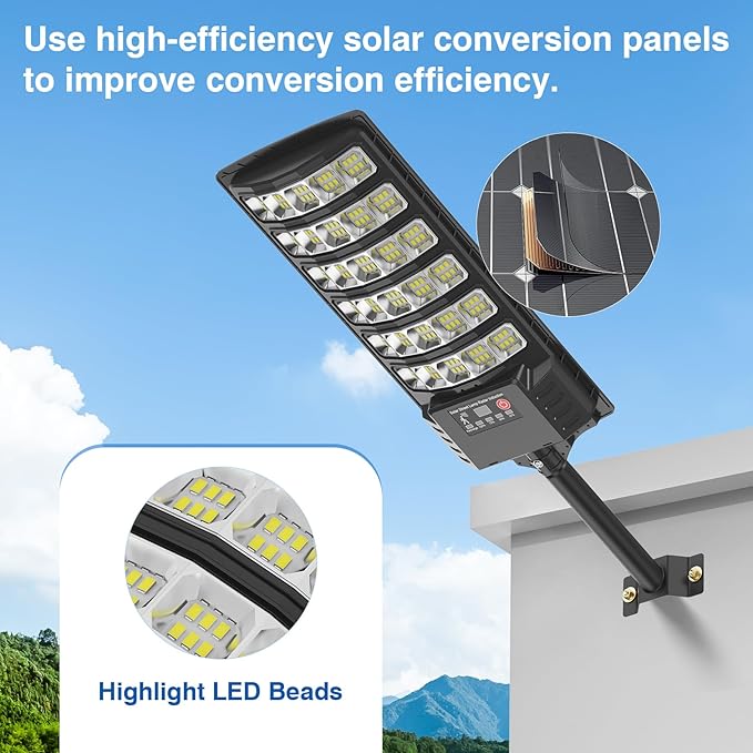 Solar Street Lights Outdoor Waterproof , 6500K 320°Wide Angle Flood light, LED Solar Parking Light with Motion Sensor and Rem