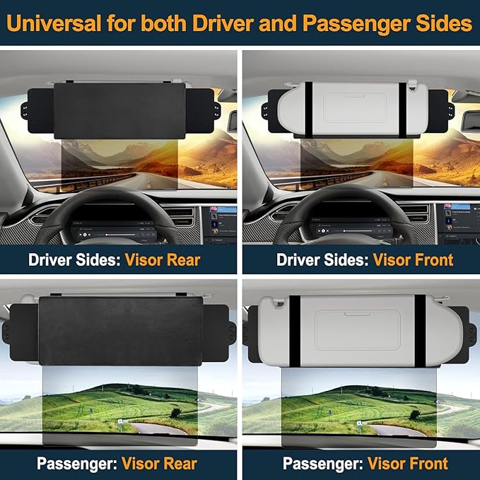 Veharvim Sun Visor Extender for Car with 2 Side Sunshade, Polarized UV400 Visor Extender Attachment for Car Visor with PC Lens,Anti-Glare for Safe Driving (2 Side Panel)