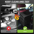 Car Trash Can Bin with Lid - Collapsible Car Garbage Can with Storage Pockets-Black Mini Leakproof Vehicle Trash Bag-Small Automotive Organizers and Storage for Back/Front Seat SUV Truck Accessories