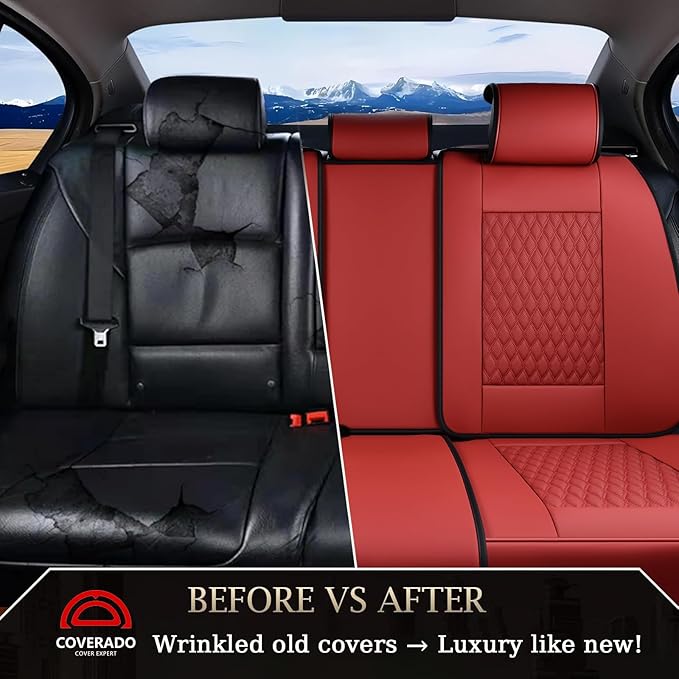 Coverado Rear Seat Covers, Leather Seat Cover for Car, Universal Waterproof Automotive Seat Cushion Protector for Most Cars T