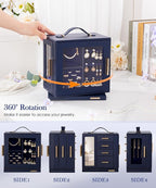 Homde Jewelry Box for Women Large: Rotating Organizer for Ring Earring Necklace Bracelet - 7 Drawers Storage for Dresser (Dar