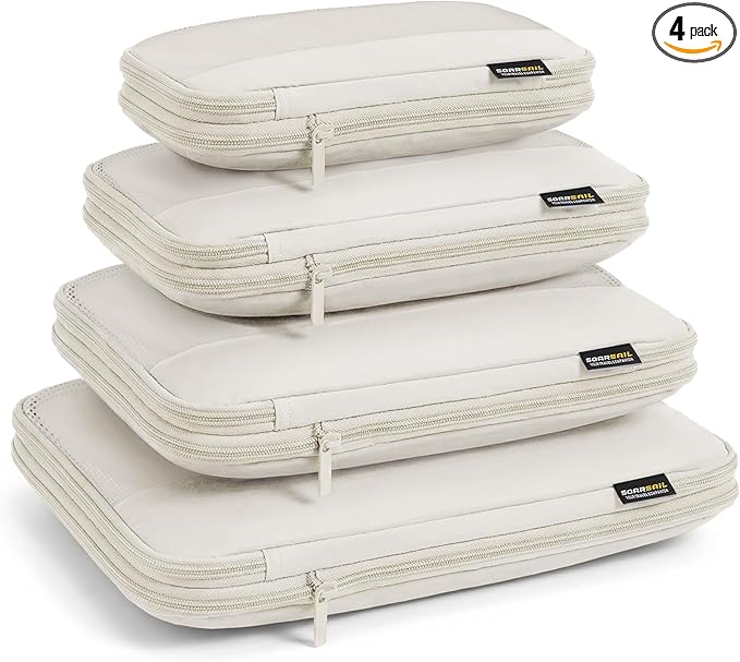4 Piece Compression Packing Cubes for 3–7 Day Travel, Lightweight Travel Organizers with Breathable Mesh, Double-Zipper Packi