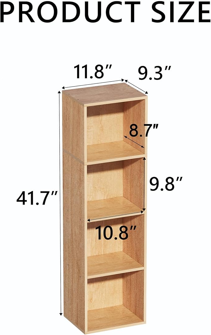 4 Cube Storage Organizer,Wooden 4-Tier Open Shelf Bookshelf,Versatile Storage Cubes for Living Room，Bedroom,Home Office (Oak,