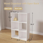 Cube Storage Organizer,Wood Organizer with Open Back,3 Tier Bookcase,Open Bookshelf for Home Office Living Room (White, 6-Cub