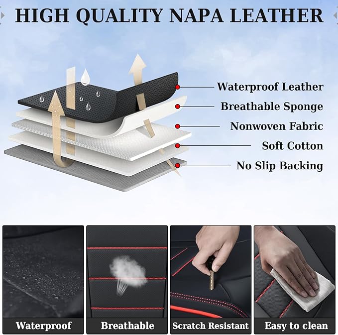 Coverado Seat Covers Full Set, Seat Covers for Cars, Car Seat Cover, Car Seat Protector, Nappa Leather Car Seat Cushion, Wate