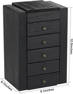 Meangood Jewelry Box Wood for Women, 6-Layer Large Organizer Box with Mirror & 5 Drawers for Rings, Earrings, Necklaces, Vint
