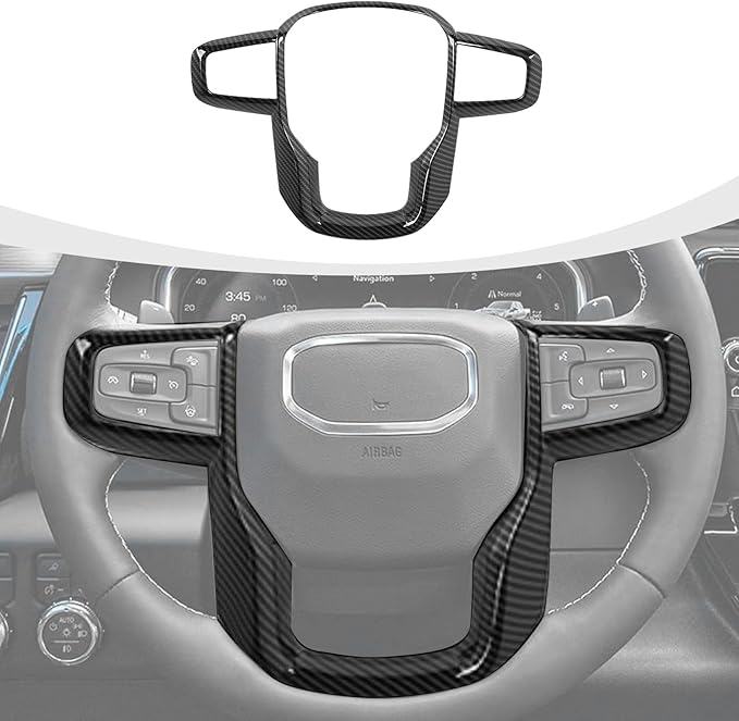 Carbon Fiber Steering Wheel Trim Cover Compatible with GMC-Sierra 1500 2019-2025 & GMC-Sierra 2500HD/3500HD 2020-2024, for GMC-Yukon 2021-2024