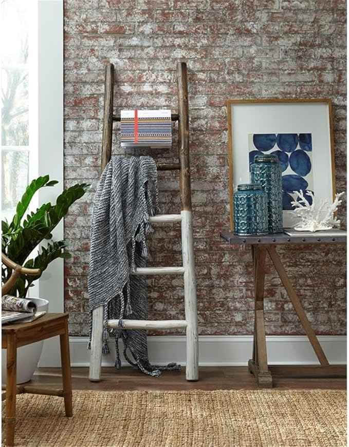 Progressive Furniture Millie Wood Blanket Ladder French Roast Brown/Linen White