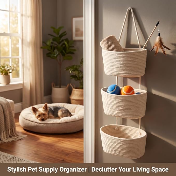 Hanging Wall Basket, Over the Door Hanging Basket with Hooks for Storage, Organizing, Decorative Boho Decor for Nursery, Bedr