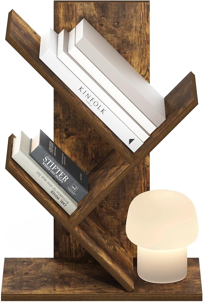 Furinno Tree Book Shelf, 3-Tier Bookshelf with Angled Open Shelf, Tree Bookcase for Room Decor, 8.4 x 15.7 x 21.3, for Organi