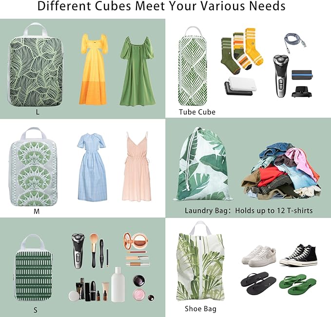 6 Pcs Compression Packing Cubes, Packing Cubes for Travel, Waterproof Luggage Organizer Bags Set, Cute Packaging Cubes for Wo
