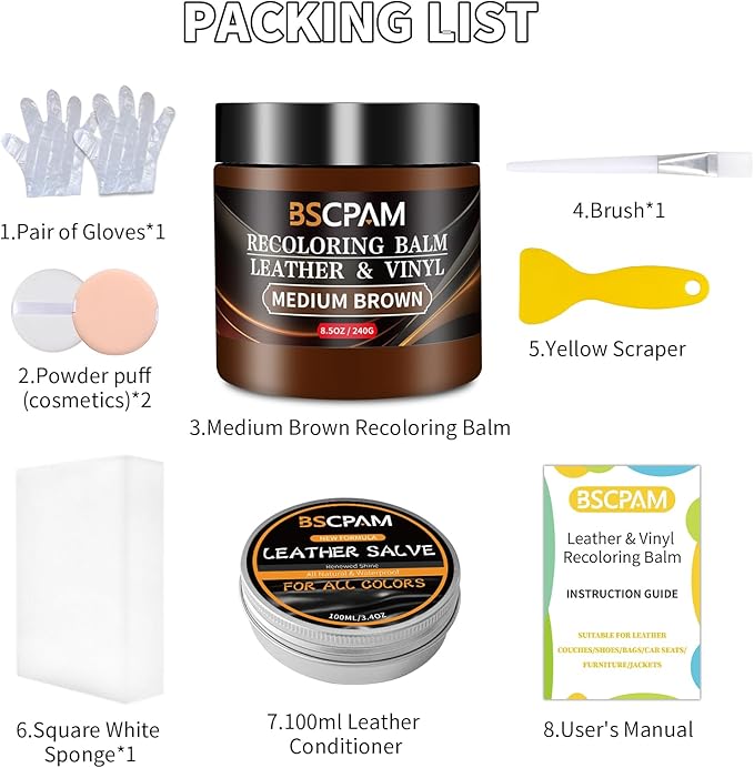 Medium Brown Leather Recoloring Balm with 100ml Mink Oil,Leather Couch Scratch Remover,Leather Repair kit for Vinyl Furniture