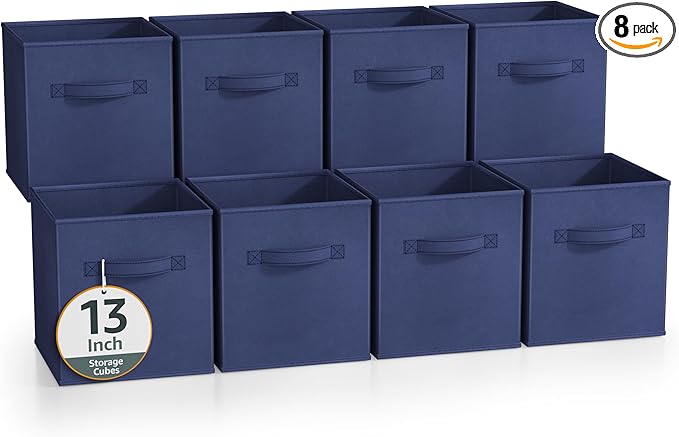 Sorbus 13 Inch Storage Bins - Sturdy Collapsible Fabric Storage Cubes with Handle - 8 Foldable Baskets for Organizing Clothes