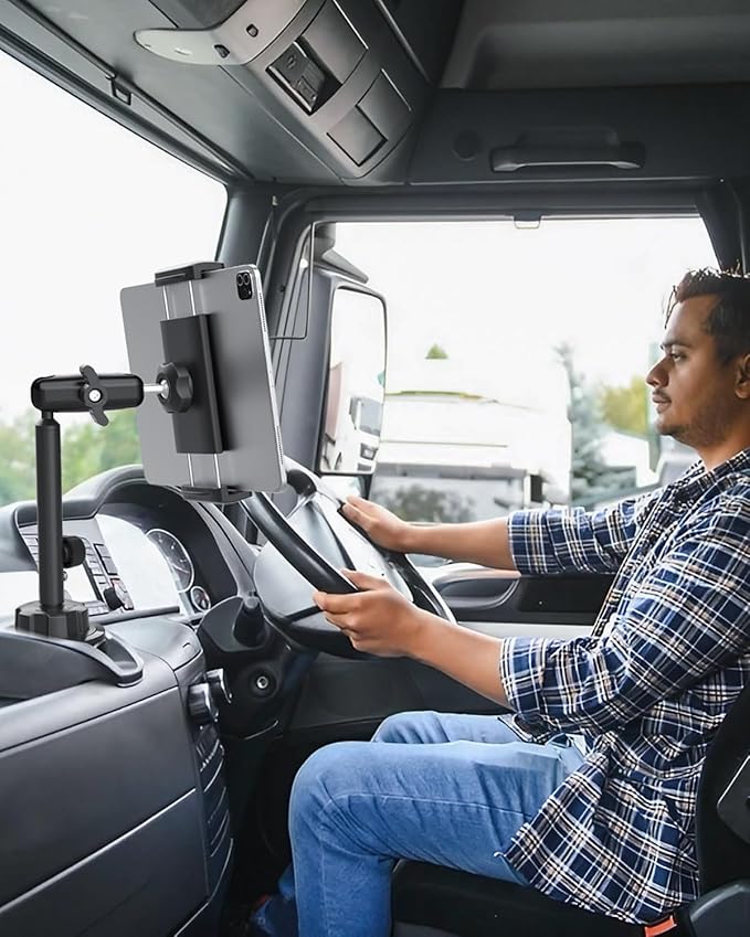 Cup Holder Tablet Mount for Pickup Truck, [Adjustable Height] Metal Long Arm SUV Tablet Mount Heavy Duty, Universal Car Cup Holder for 4-13" iPad Pro Air Mini, Phone, Galaxy Z Fold, Fire HD
