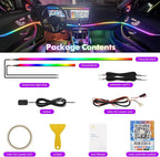 Upgraded Dreamcolor Acrylic Car Interior Lights RGB LED Strip Lights APP Control Zoned Control System 252 Color Modes DIY Fiber Optic Ambient Lighting Kits 2 in 1 Music Car Neon Lights