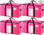 TAILI 4 Pack Pink Extra Large Moving Bags, Heavy Duty Totes with Visible Window, Wrap Around Handles, Great for Storage, Spac
