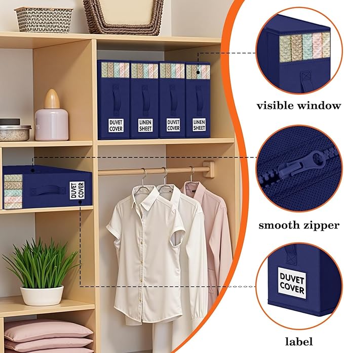 WOWBOX Sheet Organizers and Storage,Closet Bed Sheet Organizer Under Bed Storage and Organization with Label Cards & Clear Wi