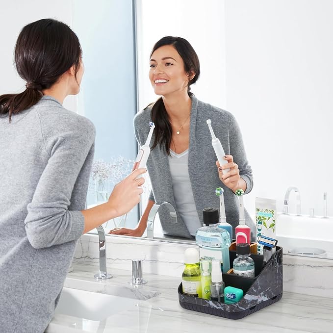 Chintu Toothbrush Holders for Bathroom Counter Organizer - 6 Slots Tooth Brushing Holder for Family Kids, Electric Toothbrush
