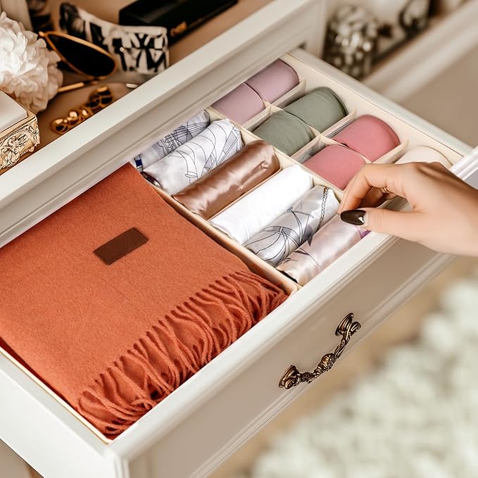 Criusia Underwear Sock Drawer Organizer Dividers 8 Set, Foldable Dresser Closet Organizers and Storage Bins for Baby Clothing