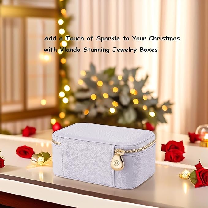 VLANDO Travel Jewelry Box Organizer – Portable PU Leather Jewelry Case with 6/8/12 Zippered Pouches, Compact Storage for Earr