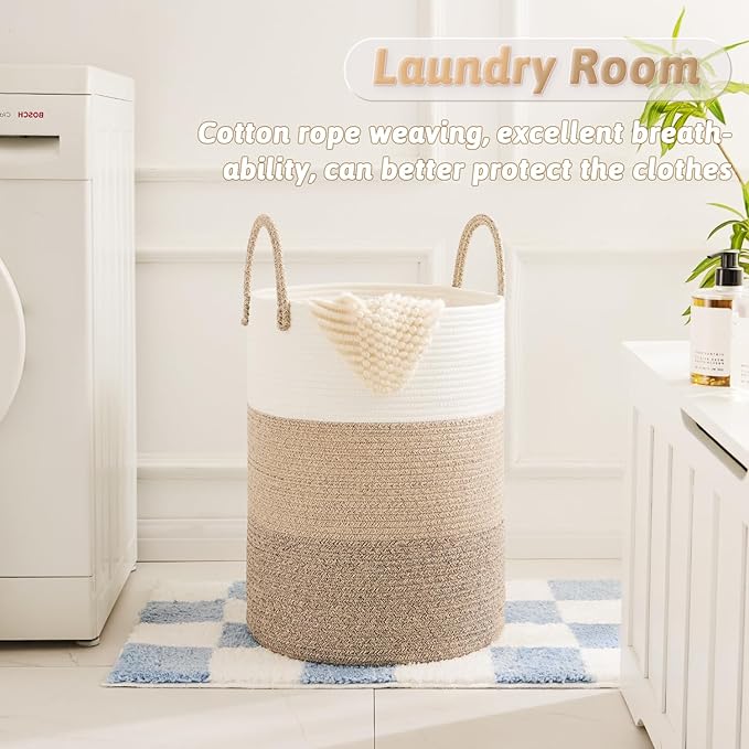Artfeel Laundry Basket,Woven Cotton Rope Laundry Hamper,80L for Decorative Storage of Dirty Clothes,Toys and Blankets in Bath