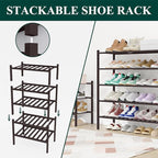 Smiry Shoe Rack, 4 Tier Long Bamboo Shoe Organizer, Stackable Free Standing Wooden Shoe Storage Shelf for Closet, Entryway, F