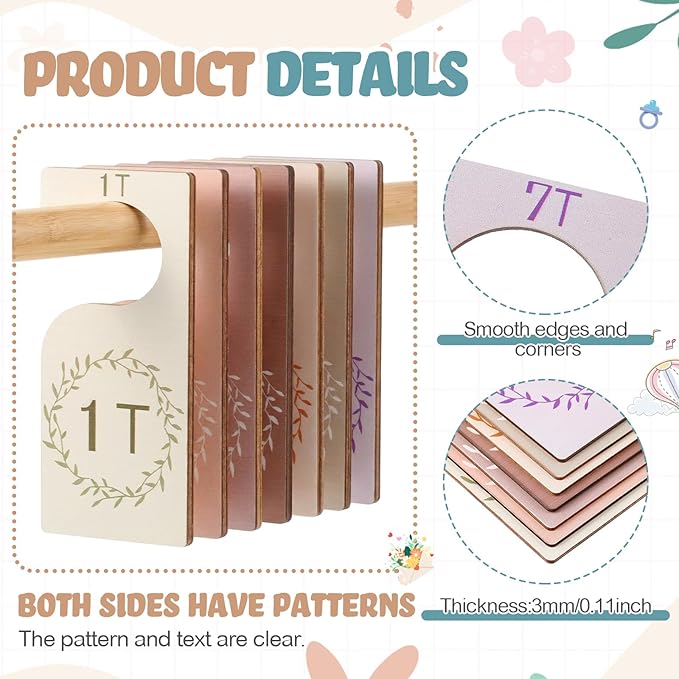 Patelai 7 Pcs Wooden Baby Closet Dividers for Clothes Organizer 1T to 7T Hanger Closet Dividers Nursery Organization for Home