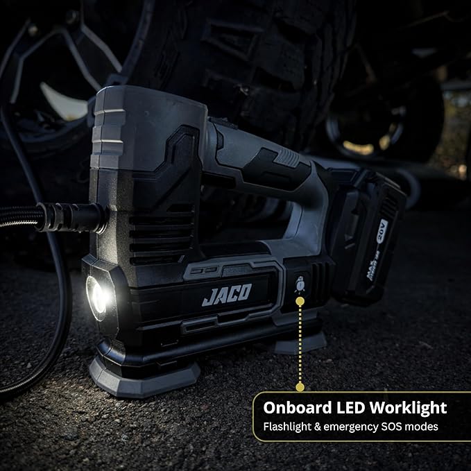 JACO 20V Cordless Tire Inflator Portable Air Compressor Pump | with 3.0Ah Max Li-Ion Rechargable Battery