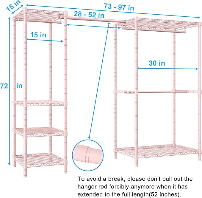 Ulif E10 Clothes Rack（With Stretchable Hanger Rod）Freestanding Clothing Racks for Hanging Clothes，Adjustable Closet Organizer