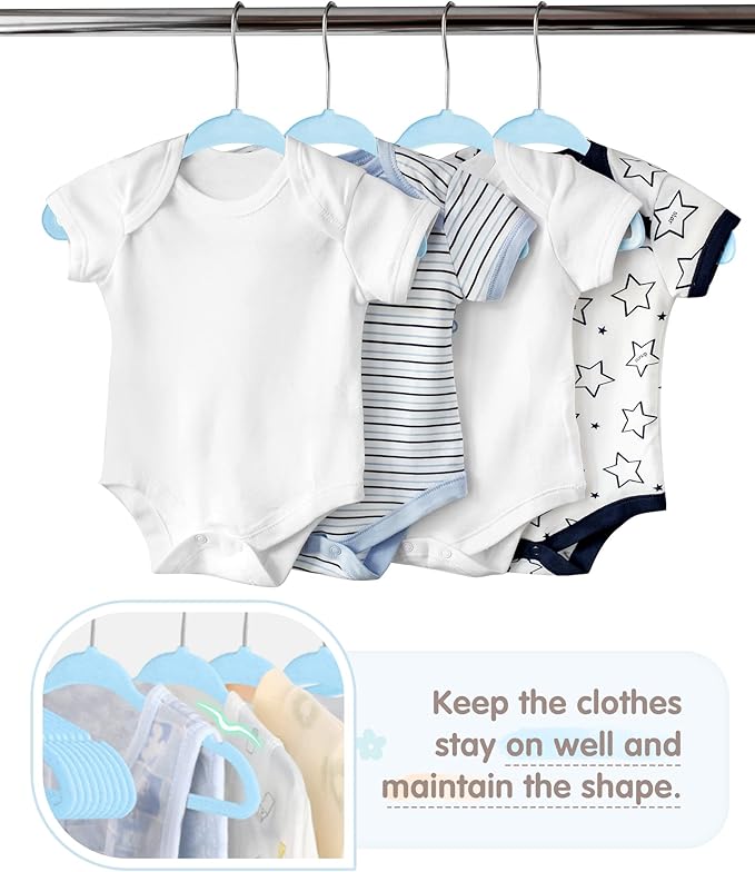 VIS'V Baby Hangers, 11 Inch Velvet Kids Hangers with 6 Pcs Clothes Size Dividers, Infant Toddler Nursery Closet Organization,