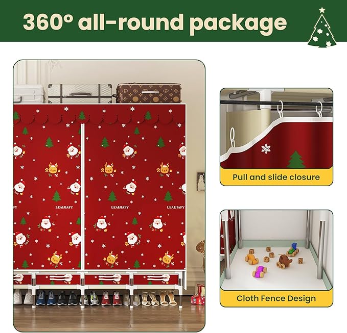 Portable Wardrobe with 4 Drawers Simple Temporary Wardrobe, Armario Portátil,New Oxford Cloth, Christmas Style (Christmas Col