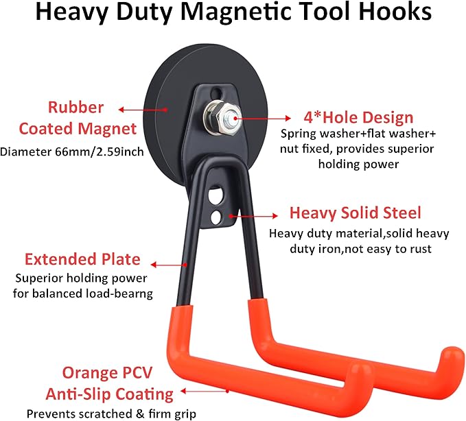 ULIBERMAGNET Magnetic Power Tool Organizer,Cordless Drill Garage Hook Heavy Duty,Large & Strong Manget with Hooks for Garage,