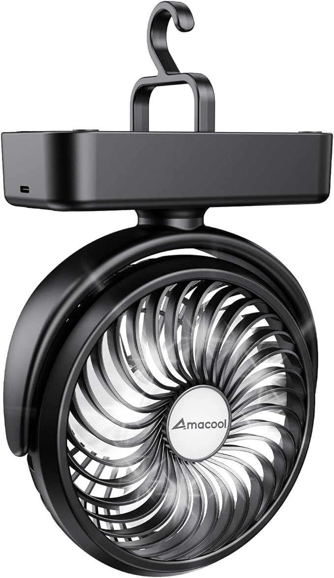 Portable Camping Fan with LED Lantern- 40H Work Time Rechargeable Battery Operated Fan with Hanging Hook for Tent Car RV Hurr