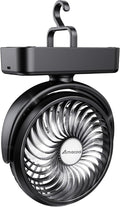 Portable Camping Fan with LED Lantern- 40H Work Time Rechargeable Battery Operated Fan with Hanging Hook for Tent Car RV Hurr