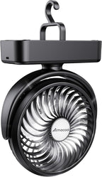Portable Camping Fan with LED Lantern- 40H Work Time Rechargeable Battery Operated Fan with Hanging Hook for Tent Car RV Hurr