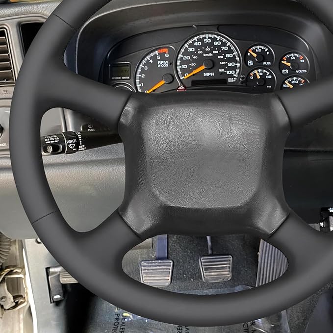 MEWANT DIY Black Smooth Genuine Leather Steering Wheel Cover for Chevy Silverado 1500 Astro Blazer C/K Kodiak S10 Tahoe