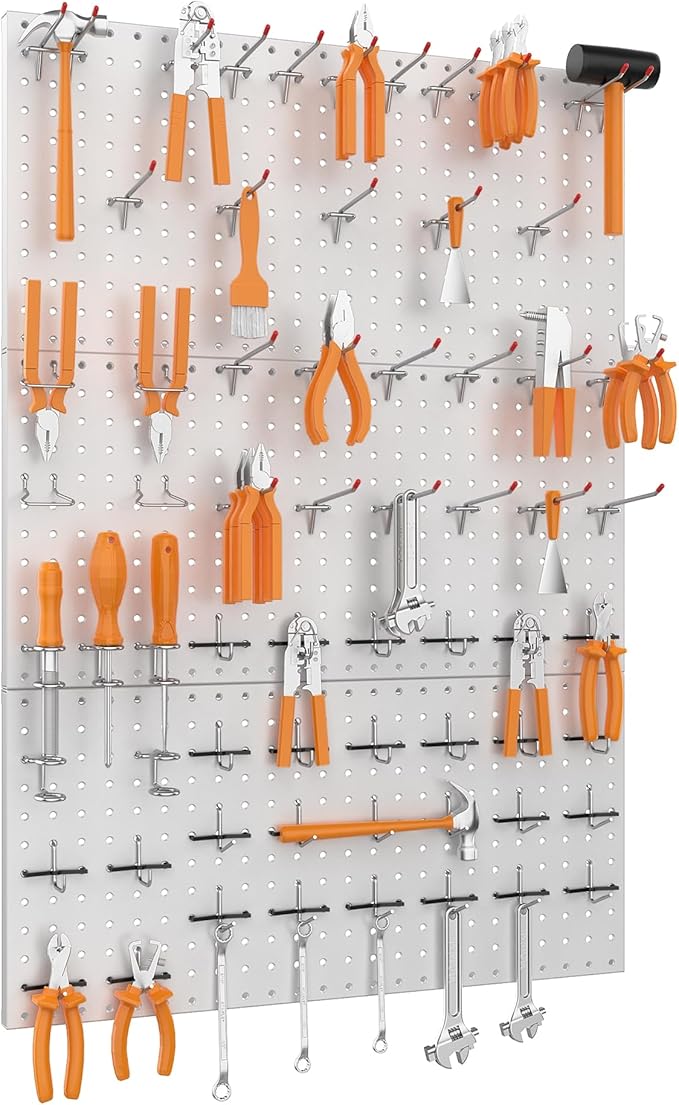 WALMANN 96 PCS Metal Pegboard with Pegboard Hooks, Garage Wall Tools Storage Pegboard for Garage, Workbench, Peg Boards, Tool