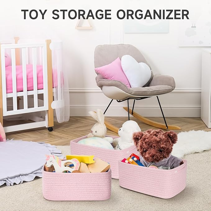 Shelf Baskets for Organizing | Storage Basket for Shelves | Small Woven Baskets | Rope Toy Basket | Closet Organizer Bins | C