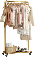 Sakugi Clothes Rack - Clothing Rack with Storage Mesh Shelf & Casters, Heavy-Duty Metal Clothing Rack for Hanging Clothes, Dr
