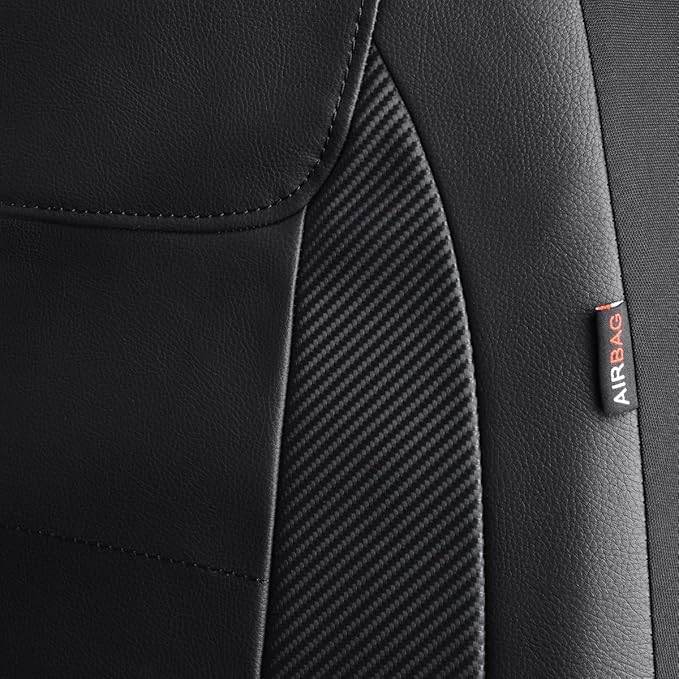 Flying Banner car seat Covers Protects Water Proof Faux Leather Carbon Fiber Front and Rear Bench (Black Black, Full Set - 9P
