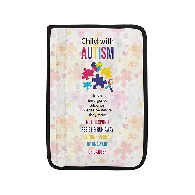 Personalized Name Child with Autism Seat Belt Cover Autism Awareness Medical Alert Autism Seatbelt Cover for Kids Non-Verbal Autistic Special Needs Autism Car Accessories AT32