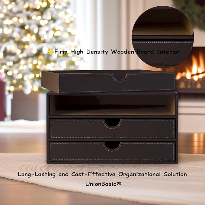 UnionBasic Leather Desktop Drawer Organizer, File Cabinet Magazine Document Holder, Office Supplies Desk Storage Organizer Bo
