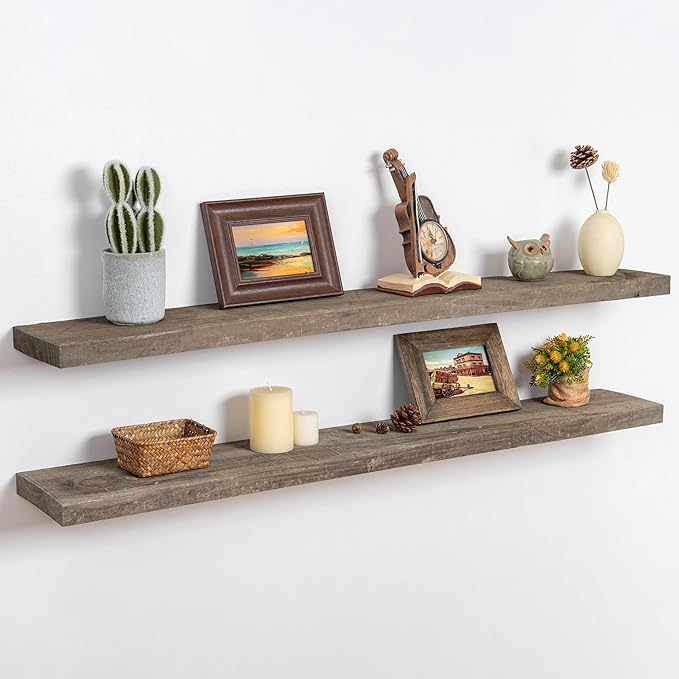 48 Inch Fireplace Mantel Shelf - 8 Inch Deep Rustic Solid Reclaimed Wood Floating Shelf, Wall Mounted Farmhouse Display Shelf