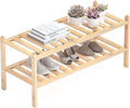 Dranixly Shoe Rack, 2-Tier Bamboo Stackable Shelf Storage Organizer, Stand for Closet, Entryway, Hallway, Bathroom and Living