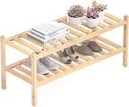 Dranixly Shoe Rack, 2-Tier Bamboo Stackable Shelf Storage Organizer, Stand for Closet, Entryway, Hallway, Bathroom and Living