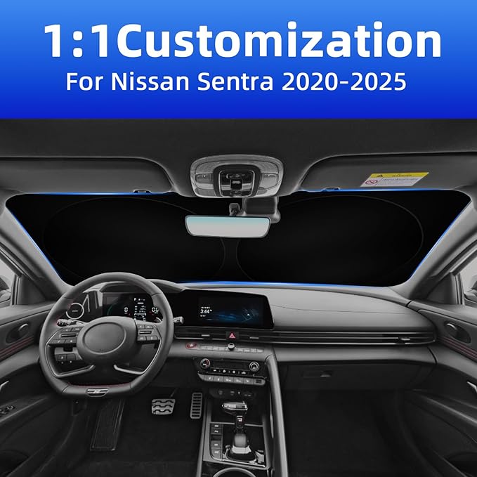 Side Window Sunshades Intended for Nissan Sentra 2020-2025, Front Window Shades Custom Fit Sentra, Foldable Car Sun Shield with Steering Wheel Sunshade to Block UV Keep Car Cool